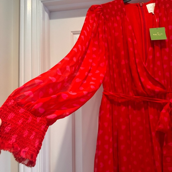 Kate Spade 100% Silk Heart Sheer-Sleeve Midi Dress - Picture 7 of 13